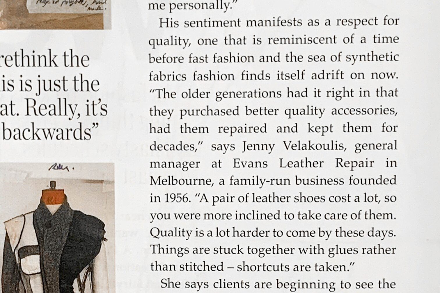Vogue Evans interview Jenny Velakoulis excerpt from article